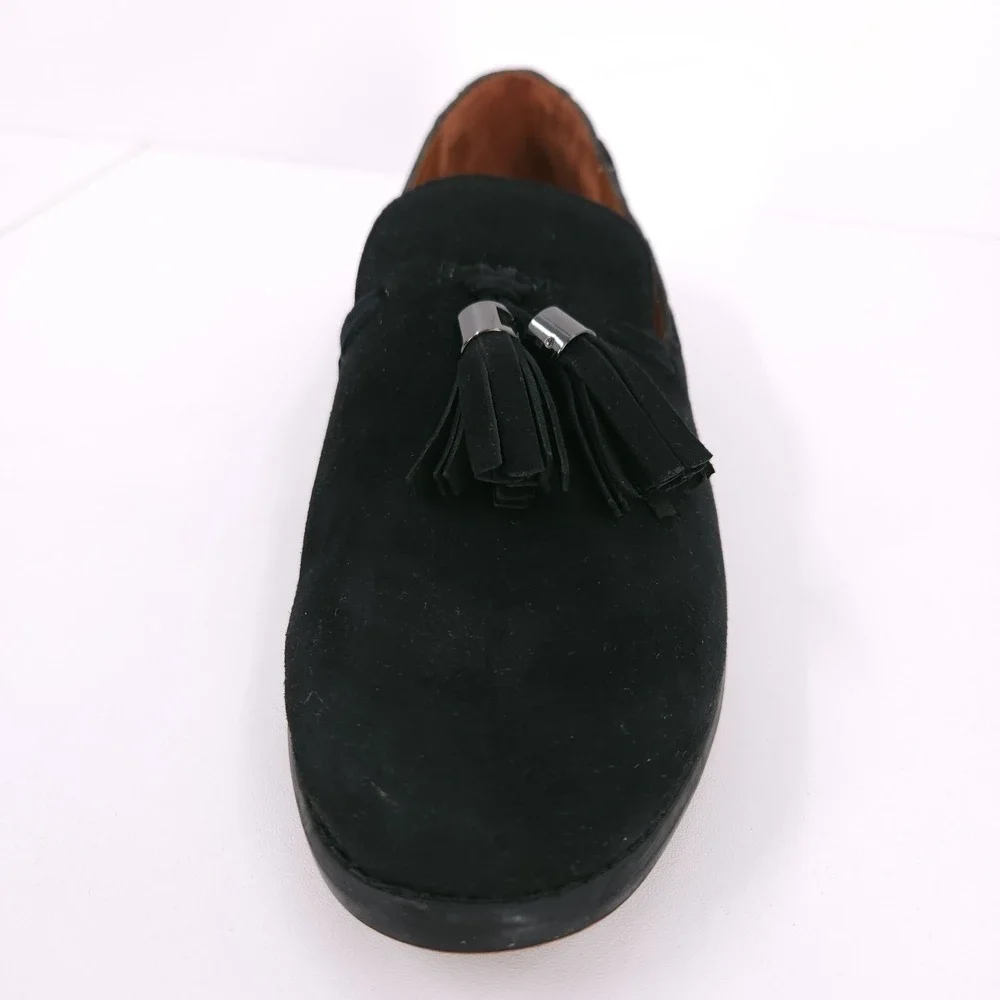 Franco Sarto Hartlie Round Toe Low Profile Tassel Slip On Loafers Black Women 9M